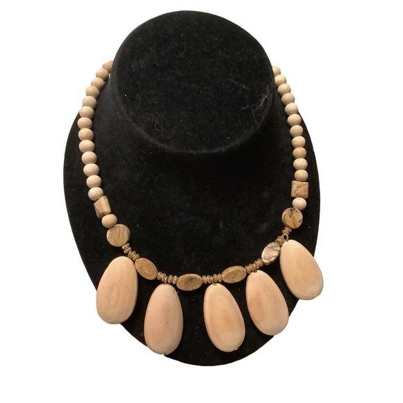 Oval Wood & Stone Necklace — 16” - Picture 1 of 8
